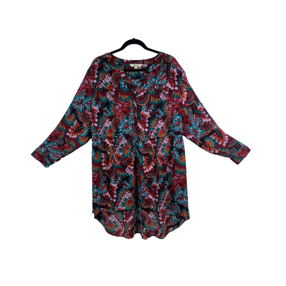Pioneer Woman Size XXXL Ruffle Tiered Tunic Top Blouse Floral Green Pink Shirt